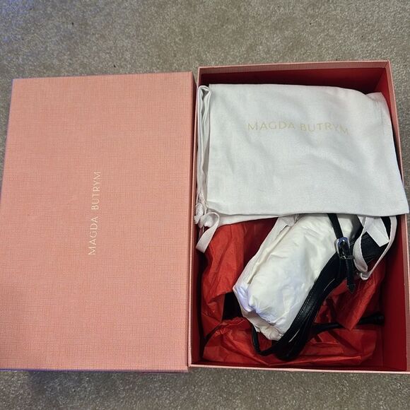 NEW Magda Butrym Sling Back Sandal in Black LEATHER HEEL OPEN TOE - Picture 9 of 10